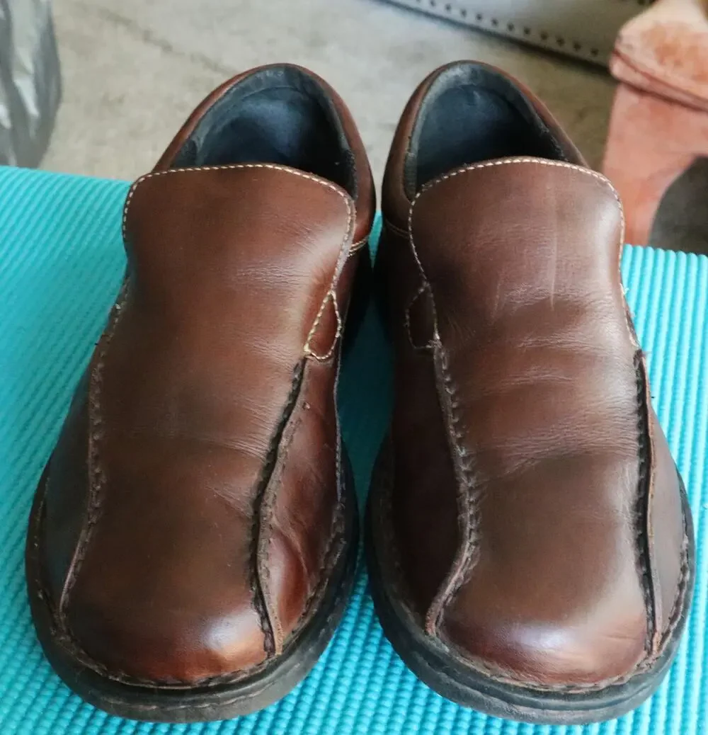 Vintage Skechers Brown Leather Loafers Y2K Round Toe Chunky Retro Men 10.5